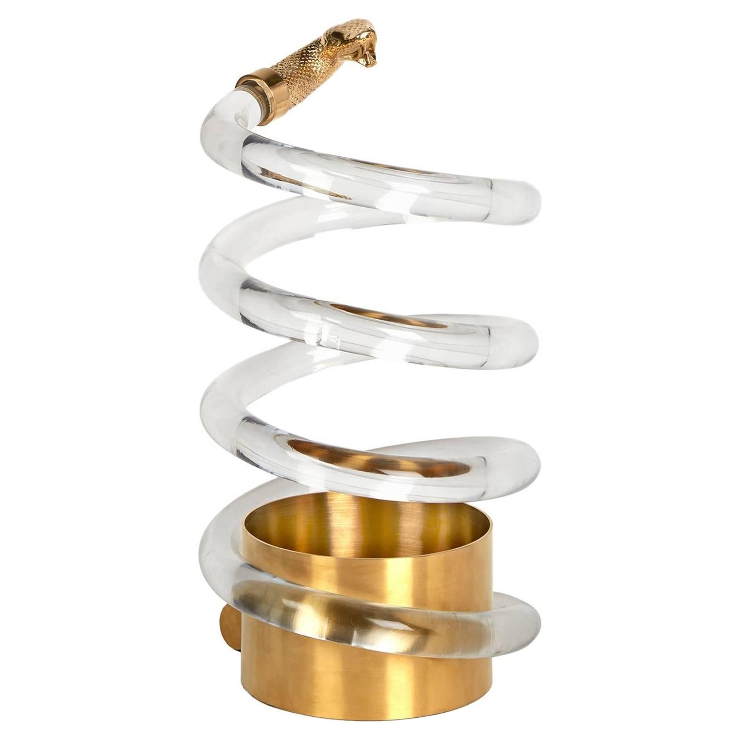 Lucite and Brass Serpent Umbrella Stand For Sale