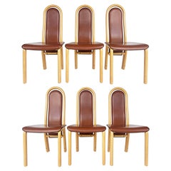 A. Sibau Italian Postmodern Stitched Leather Dining Chairs, Set of 6