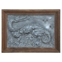 19th Century Framed Embossed Plaster Plaque with Dragon