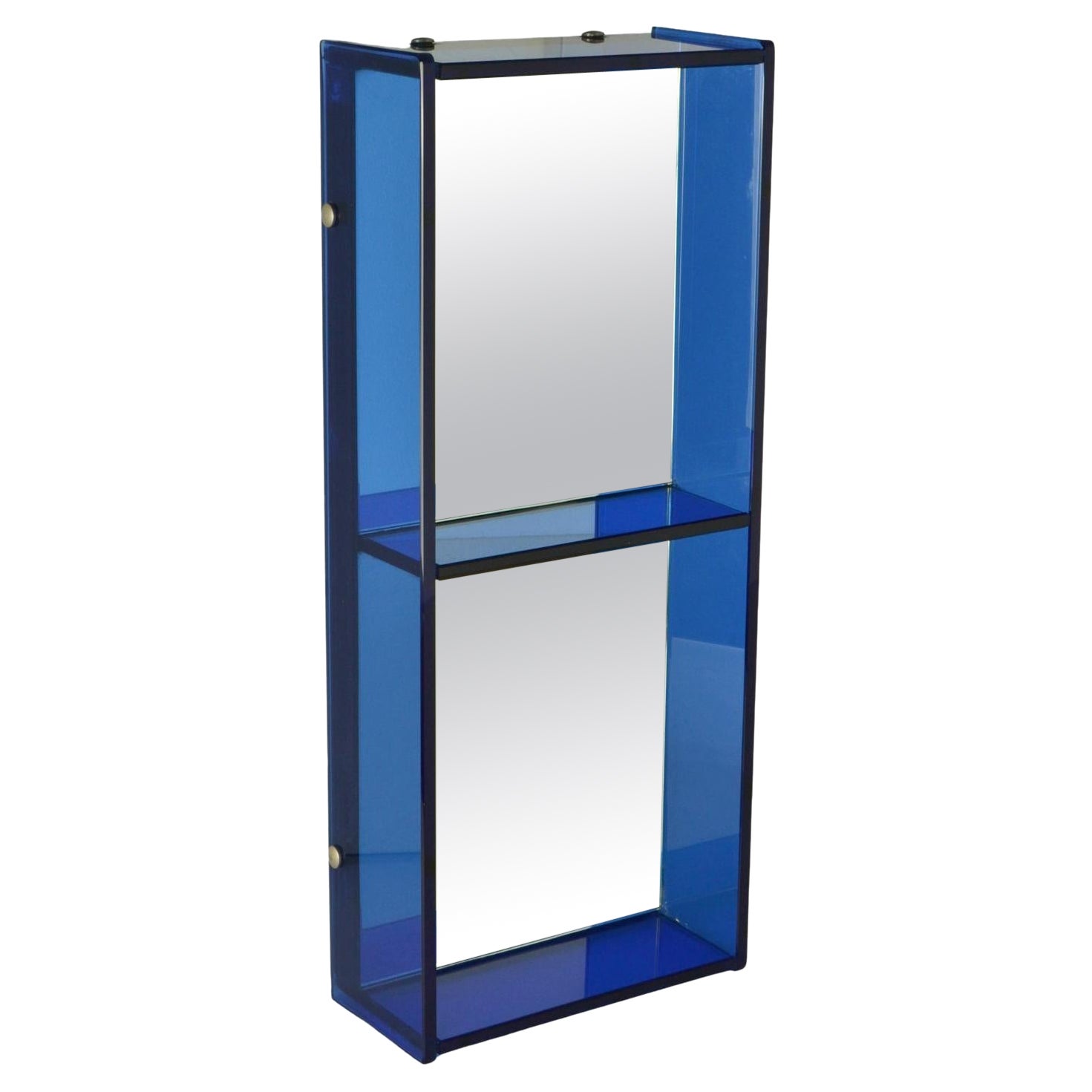 Blue Glass Rectangular Wall Mirror Attributed to Crystal Arte For Sale