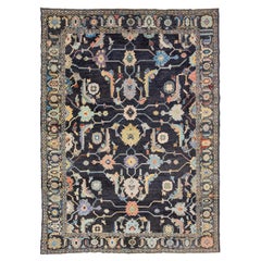 Tapis moderne turc Oushak en laine multicolore fait à la main avec motif sur toute sa surface