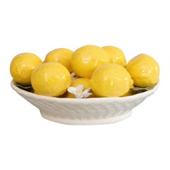 Mid Century Italian Majolica Bowl of Lemons Basket Centerpiece