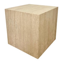 Large Travertine Stone Cube Side Tables, 2 Available