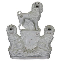 Antique 19th C. English Staffordshire Porcelain Poodle Spaniels Clock Figurine