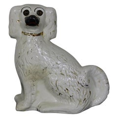 Antique English Staffordshire Porcelain Spaniel Wally Dog Figurine Glass Eyes