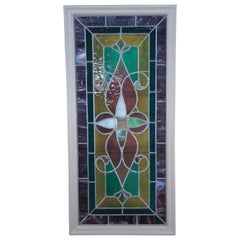 Antique Victorian Reclaimed Leaded Stained Slag Glass Window Transom Amber