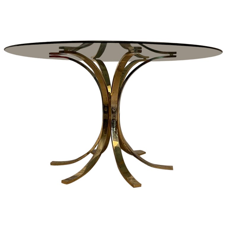 Brass and Smoked Glass Coffee Table For Sale