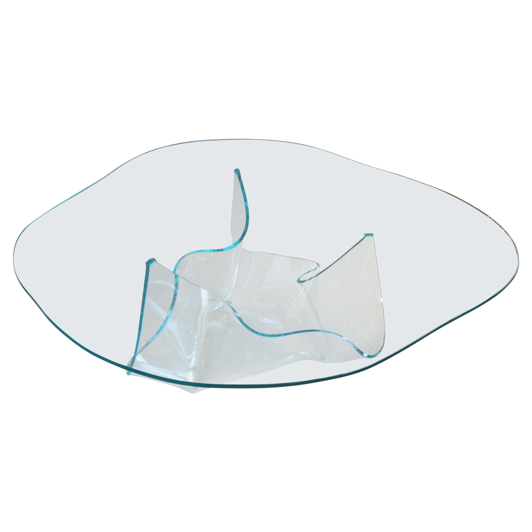 Minimalist Laurel Fyfe Glass Handkerchief Shaped Base Dining Table Amorphic Top 