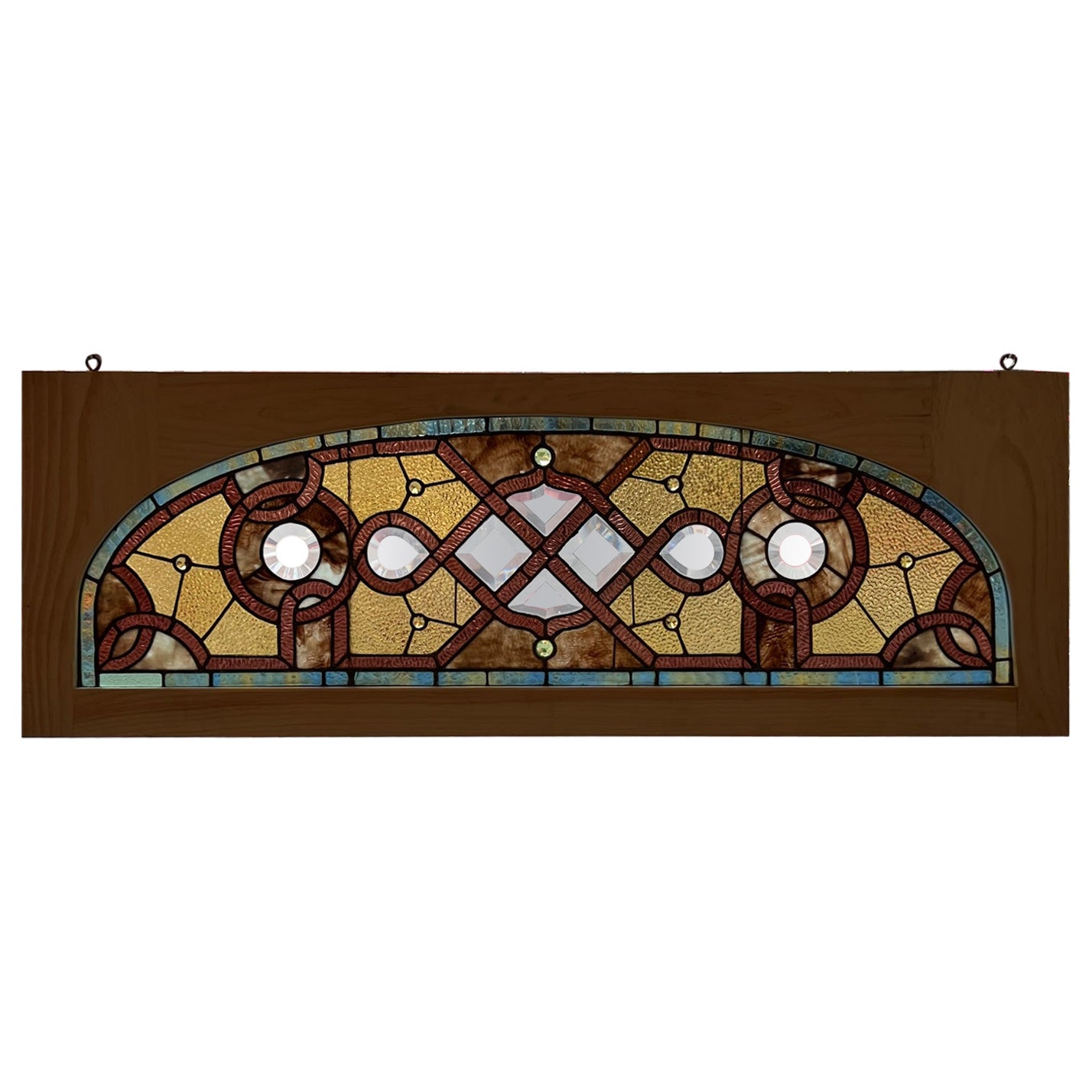 Late 19th Century Antique Arched Stained Glass Transom Window New Wood Frame