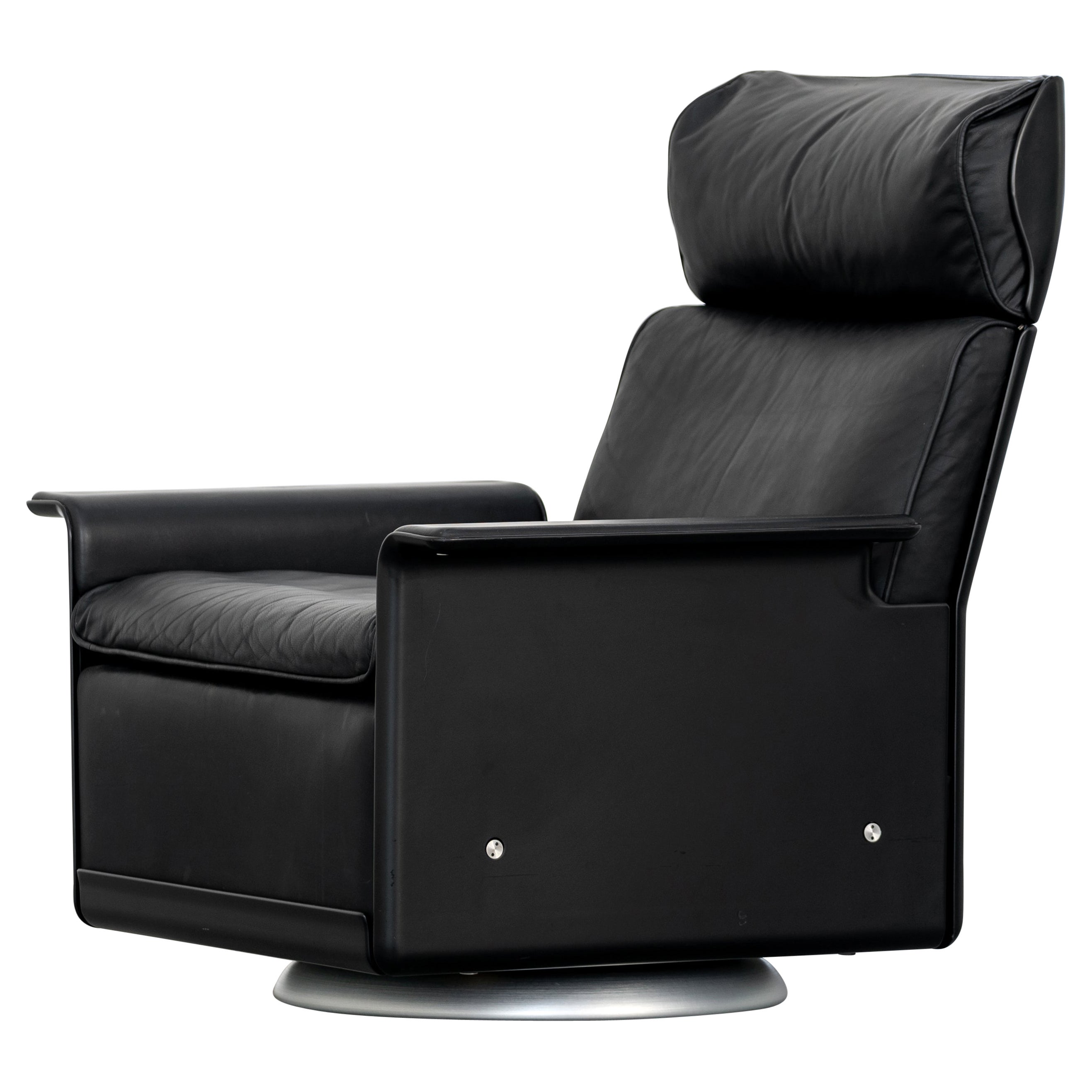 Dieter Rams, 620 Lounge Chair - rare Swivel Base by Vitsœ in black Leather, 1962