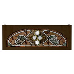 Late 19th Century Antique Arched Stained Glass Transom Window New Wood Frame