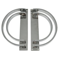 Large Pair of Chrome Push and Pull Door Art Deco Handles