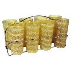 Vintage-Glasbecher aus Glas, Spaghettischnur von Color Craft, Achter-Set