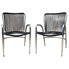 Retro 1960s Brown Jordan Sculptural Patio Chairs in Aluminum & Black After Walter Lamb