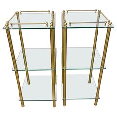 Pair of Brass & Glass Vienna Secession Style Three-Tier End Tables/Nightstands
