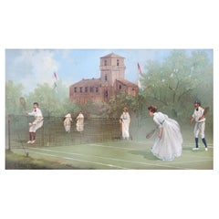 A. Larren Signed Original Oil on Copper Painting Depicting Tennis Players