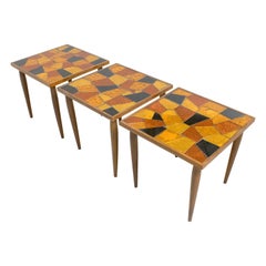 Mid-Century Modern Georges Briard Mosaic Glass Wooden Table Set, 3 pieces