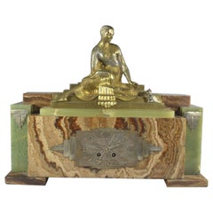 Georges Lavroff Art Deco Clock Bronze and Marble, 1920