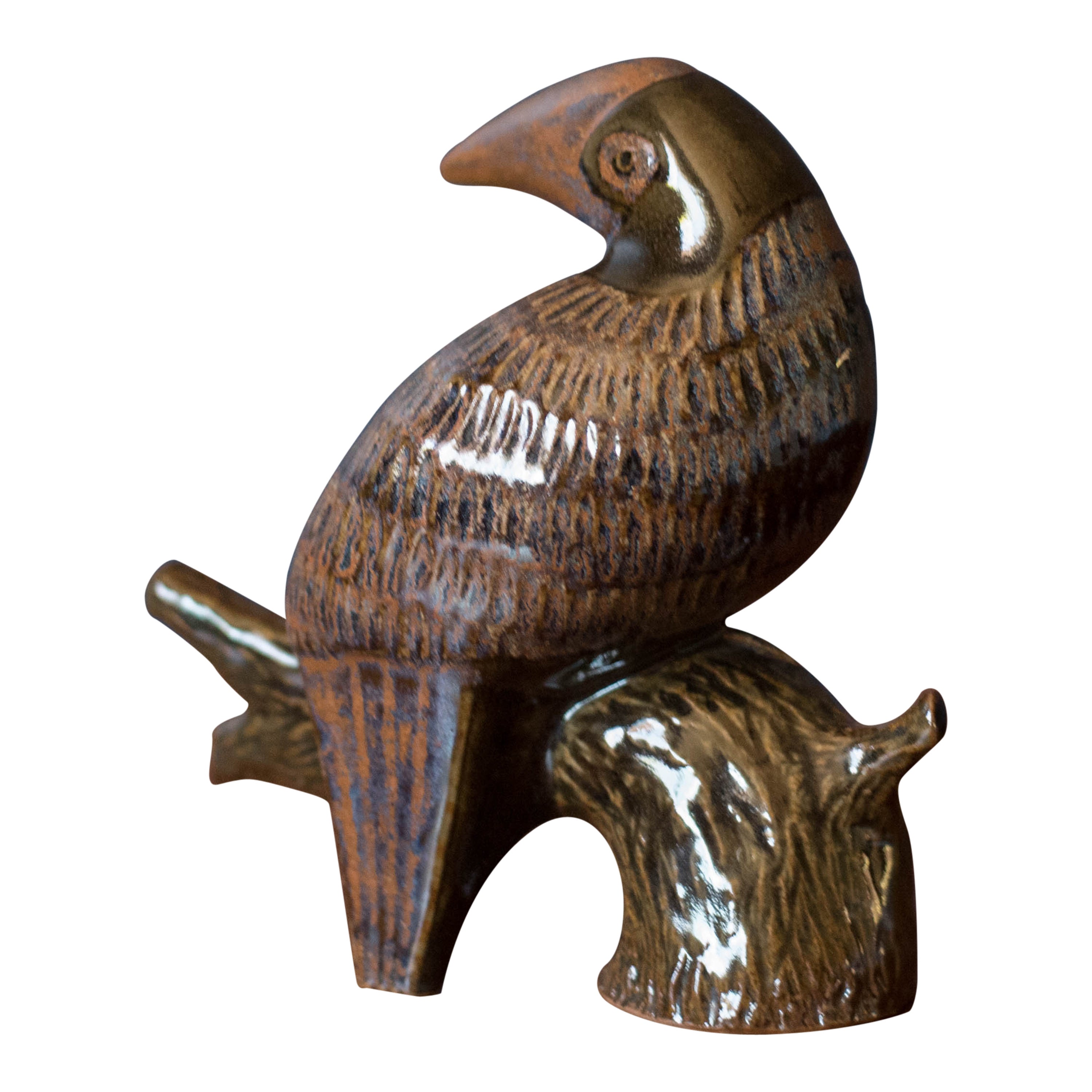California Studio Mid Century Glazed Stoneware Bird Sculpture by Robert Maxwell For Sale