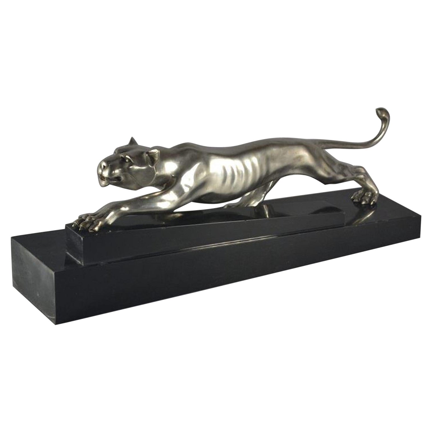 Georges Lavroff Art Deco Silver Plated Bronze Sculpture Panther