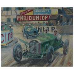 Used Christiane Caillotin Oil Painting 1930's Race Car Automobilia Bugatti