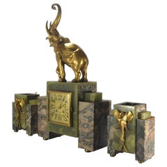 Irenee Rochard Art Deco Large Clock with Bronze Elephant