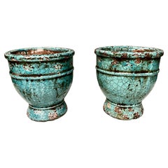 Pair of Antique Glazed Terracotta Urns