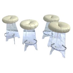 1970’s Lucite and Chrome Barstools, a Set of 4