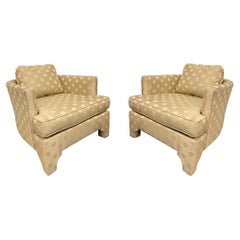 Mid-Century Modern Rare Barrel Back Parson Club Chairs, a Pair, Milo Baughman
