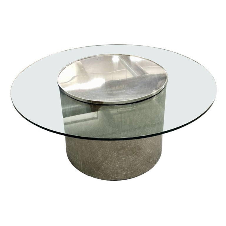 Lazy Susan Glass Top Chrome Base Dining Table Manner Jacques Charles For Sale
