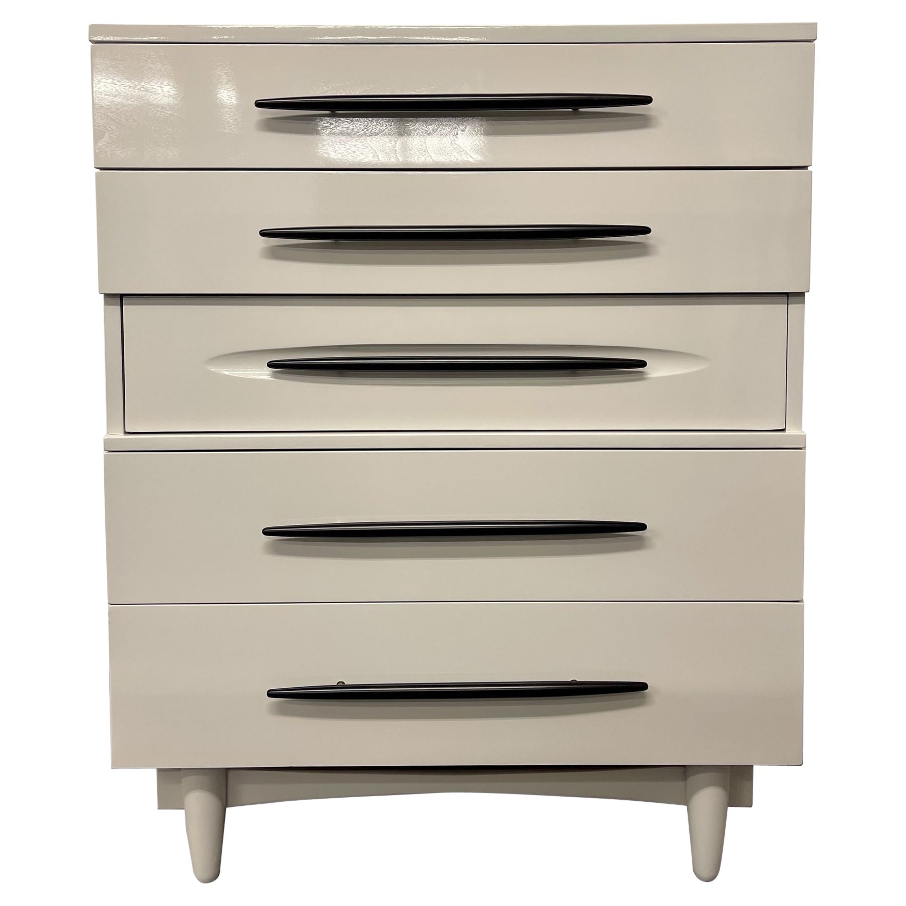Mid-Century Modern Chest, Dresser, White Lacquered, Custom Made For Sale