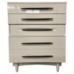 Retro Mid-Century Modern Chest, Dresser, White Lacquered, Custom Made
