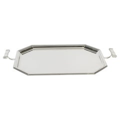 Antique English Art Deco Silver Plated Twin Handled Tray, 1920s
