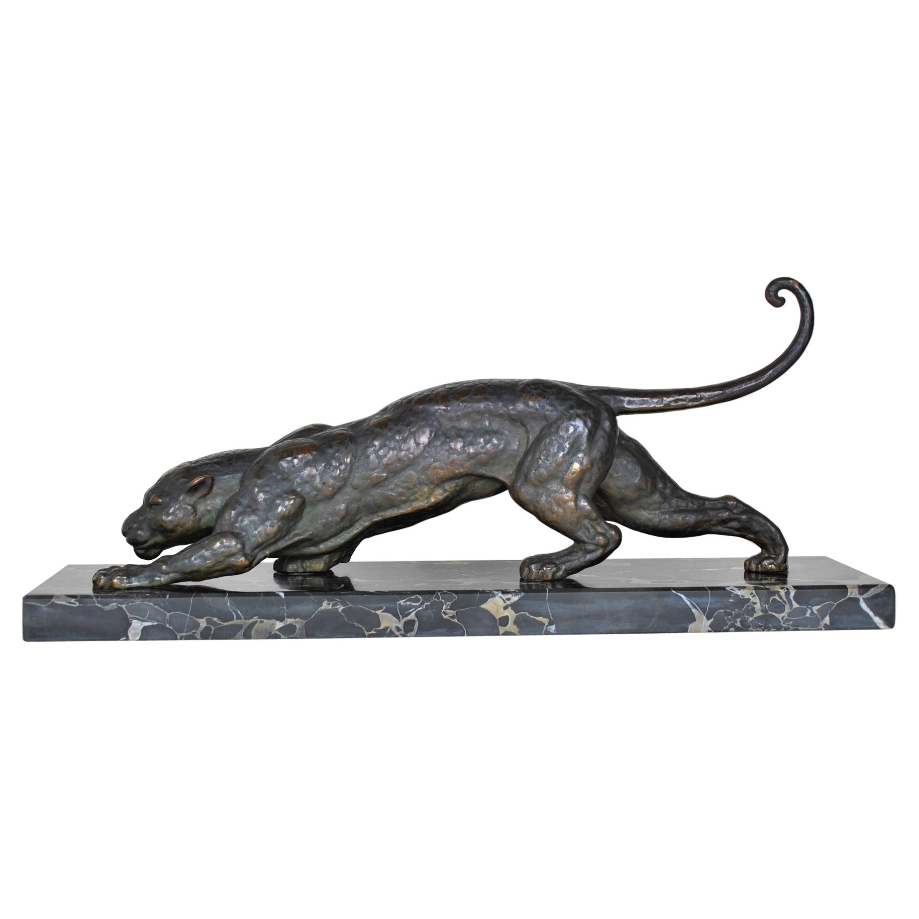 Dh Chiparus, Panther on the Lookout, Rare Bronze Model, Signed, Art Deco, 20th C