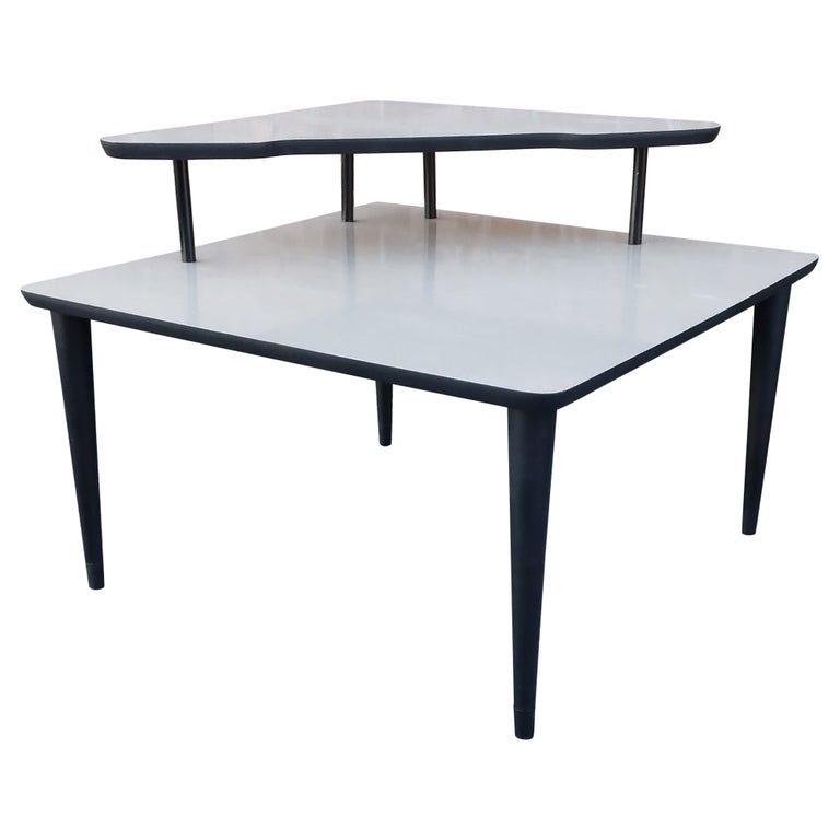 Mid-Century Modern Space Age Laminate Accent Table in Black & Off-White For Sale