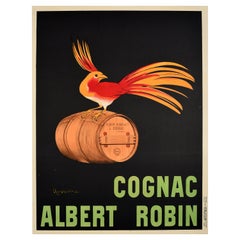 Original Antique Poster Cognac Albert Robin French Drink Advertising Art Bird
