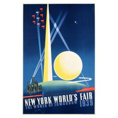 Original Vintage Poster New York World's Fair 1939 World Of Tomorrow Modernism