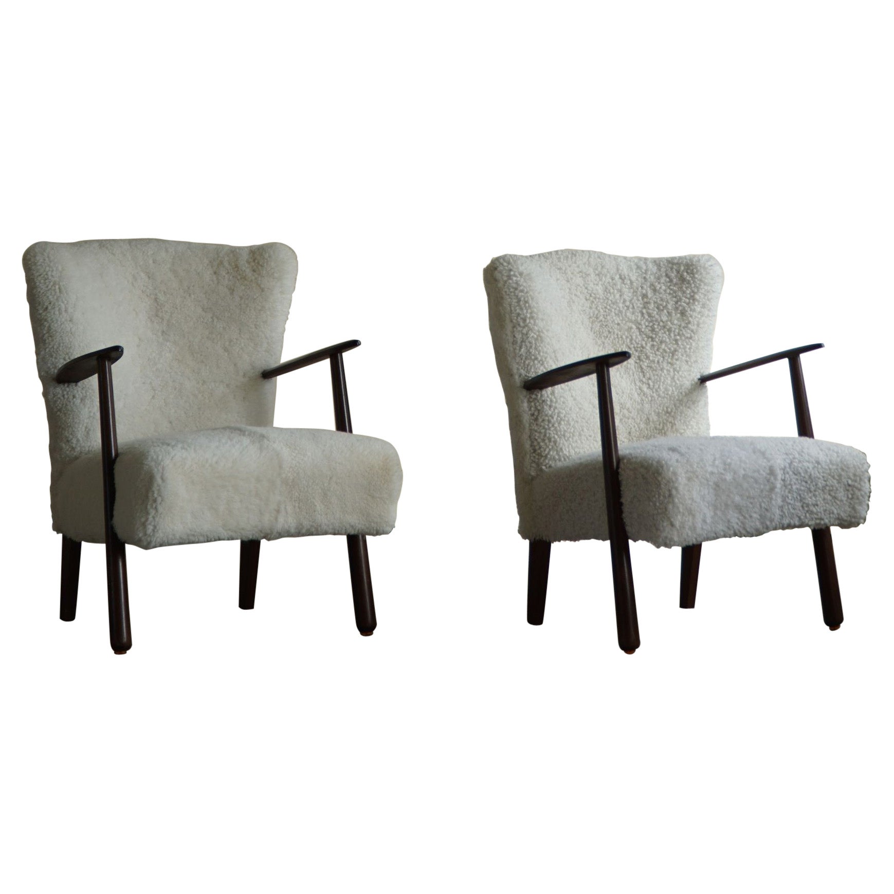 Danish Mid-Century, Pair of Lounge Chairs, Reupholstered in Lambswool, 1960s