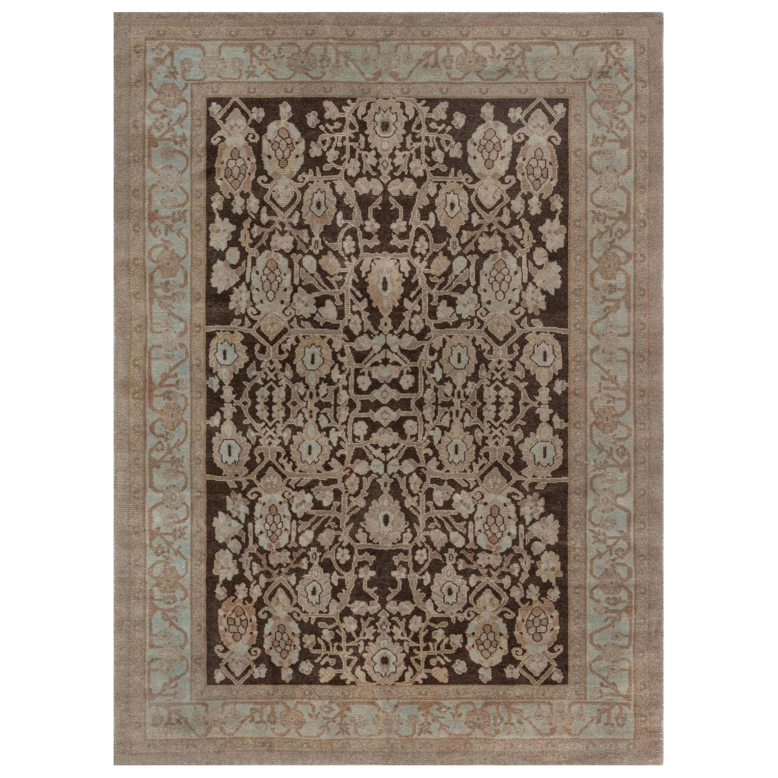 Traditional Inspired Beige Blue Brown Wool Rug by Doris Leslie Blau For