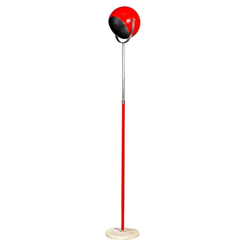 Italian Modern Red and Chromed Metal Adjustable Floor Lamp with Marble Base 1970 For Sale