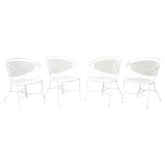 Retro Hollywood Regency Scrolling Wrought Iron Barrel Back Chairs, Set of 4