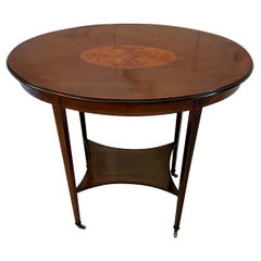 Antique Edwardian Oval Quality Mahogany Inlaid Lamp Table