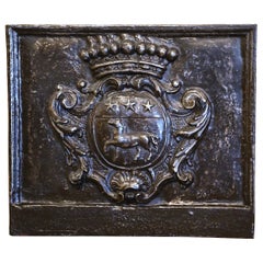 Early 18th Century Polished Iron Fireback with Crown and Family Coat of Arms