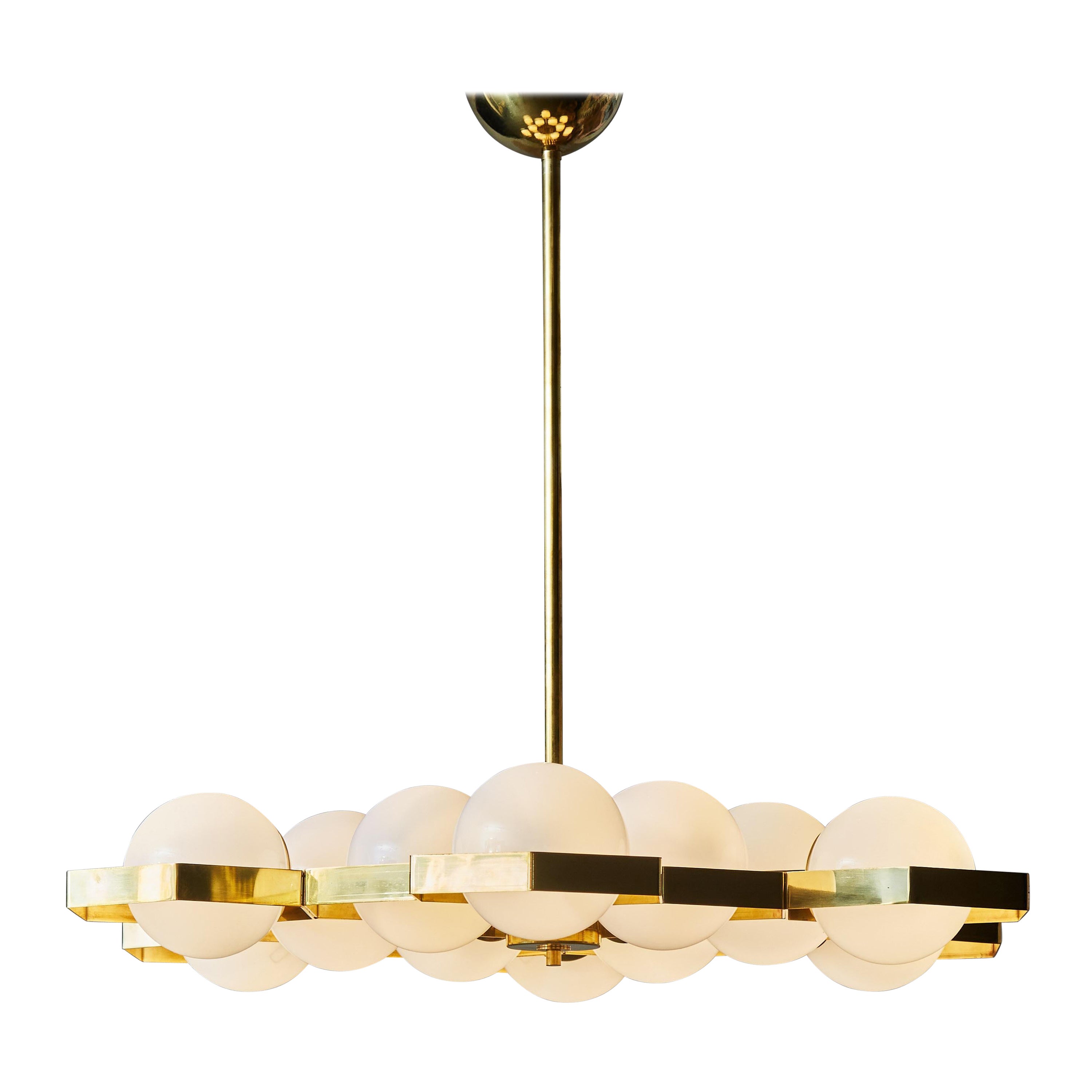 Honeycomb Brass and Glass Chandelier