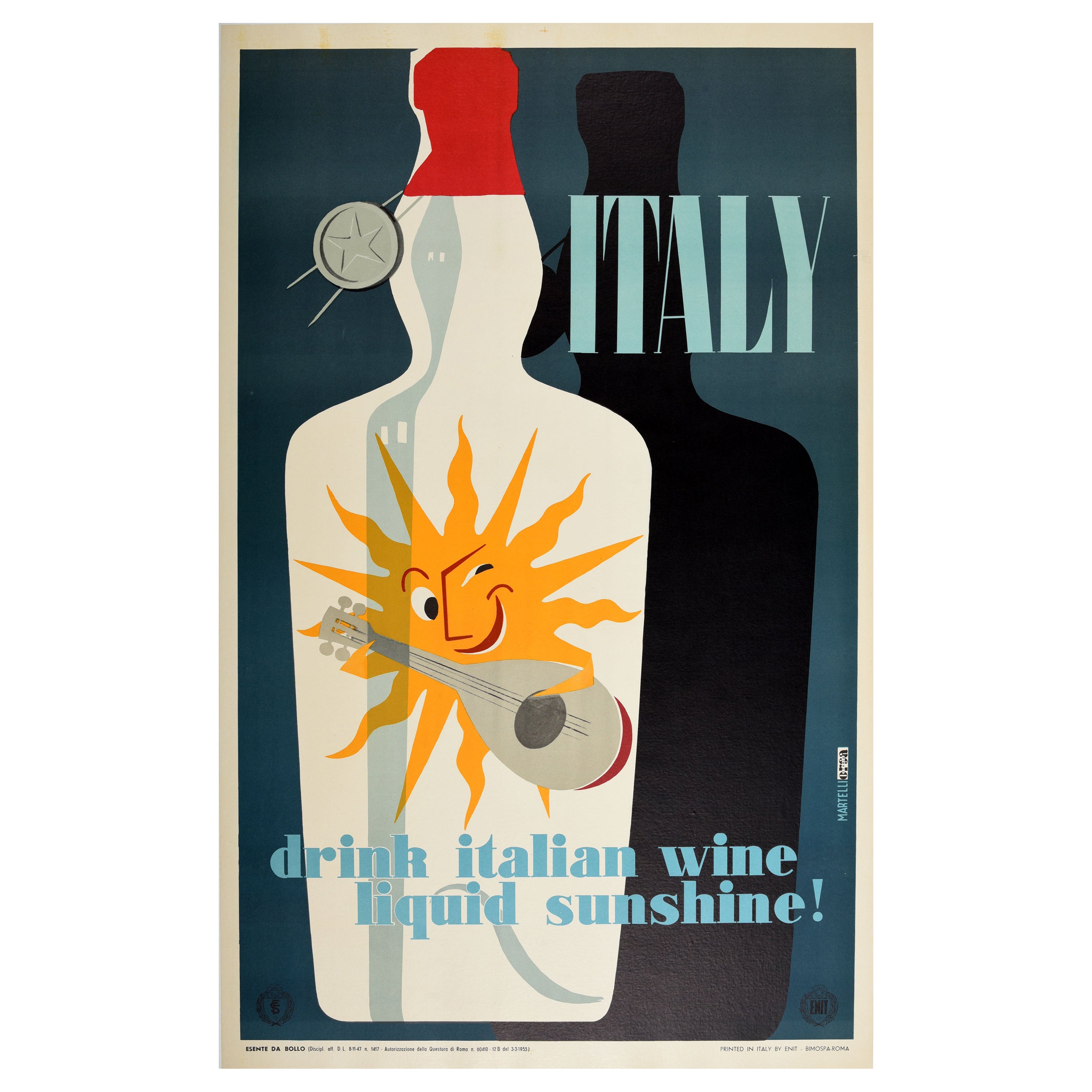 Original Vintage Poster For Italy Drink Italian Wine Liquid Sunshine Travel Art