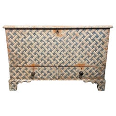 Late 19th Century Pine Trunk with Hand Painted Lattice Design