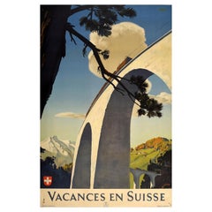 Original Vintage Travel Poster Vacances En Suisse Switzerland Holiday Swiss Alps