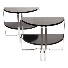 Pair of Art Deco Bauhaus Demilune Chrome End Side Tables by Wolfgang Hoffmann