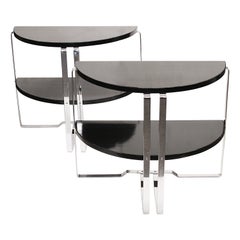 Paire de tables d'appoint Art Déco Bauhaus Demilune chromées par Wolfgang Hoffmann