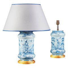 Pair of Blue and White Italian Tin Glaze Vases as Lamps